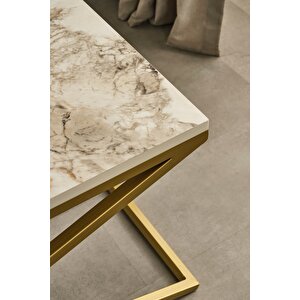 Venedik Gold Metal Ayaklı Mermer Desenli Orta Sehpa