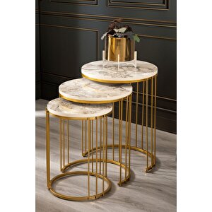 Roma Gold Metal Ayaklı, Mermer Desenli Mdf'li Zigon Sehpa