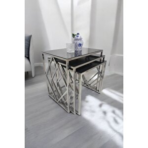 Venice Gümüş Metal Ayaklı Füme Aynalı Zigon Sehpa