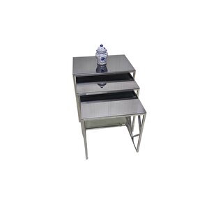 Venice Gümüş Metal Ayaklı Füme Aynalı Zigon Sehpa
