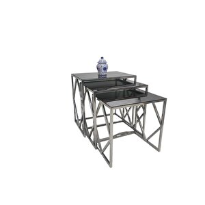 Venice Gümüş Metal Ayaklı Füme Aynalı Zigon Sehpa