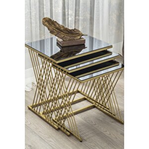 Vienna Gold Metal Ayaklı,füme Aynalı Zigon Sehpa