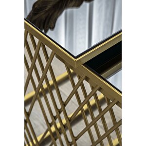 Vienna Gold Metal Ayaklı,füme Aynalı Zigon Sehpa