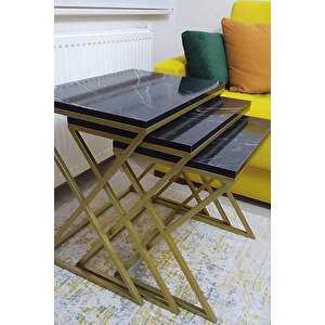 Venedik Gold Metal Ayaklı,mermer Desenli Mdf'li Zigon Sehpa