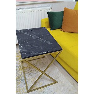 Venedik Gold Metal Ayaklı,mermer Desenli Mdf'li Zigon Sehpa