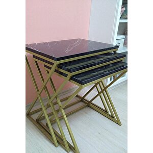 Venedik Gold Metal Ayaklı,mermer Desenli Mdf'li Zigon Sehpa