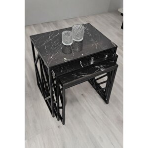 Venice Siyah Metal Ayaklı Mermer Desenli Zigon Sehpa