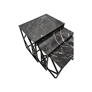 Venice Siyah Metal Ayaklı Mermer Desenli Zigon Sehpa