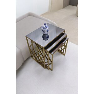 Venice Gold Metal Ayaklı Füme Aynalı Zigon Sehpa