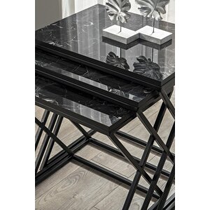 Venedik Siyah Metal Ayaklı, Mermer Desenli Mdf'li Zigon Sehpa