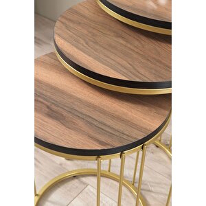 Roma Gold Metal Ayaklı Ceviz Kaplama Mdf'li Zigon Sehpa