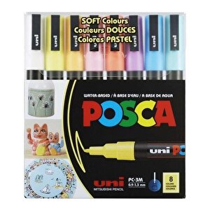 Uni Posca Su Bazlı Marker Seti 8li Pastel Renkler 0.9 1.3mm Pc3m