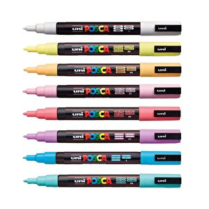 Uni Posca Su Bazlı Marker Seti 8li Pastel Renkler 0.9 1.3mm Pc3m