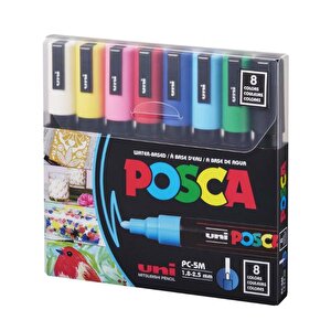 Uni Posca Su Bazlı Marker Seti 8li Ana Renkler 1.8 2.5mm Pc5m