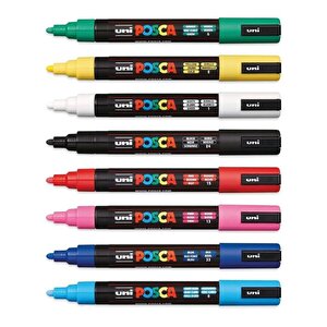 Uni Posca Su Bazlı Marker Seti 8li Ana Renkler 1.8 2.5mm Pc5m
