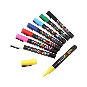 Uni Posca Su Bazlı Marker Seti 8li Ana Renkler 1.8 2.5mm Pc5m