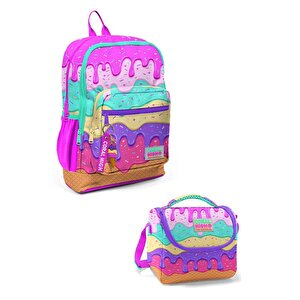 Kids Pembe Rengarenk Dondurma Desenli 2li Okul Çanta Seti