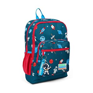 Kids Çivit Kırmızı Uzay Desenli 2li Okul Çantası Seti