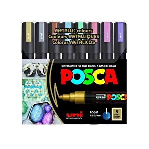 Uni Posca Su Bazlı Marker Seti 8li Metalik Renkler 1.8 2.5mm Pc5m