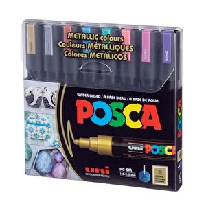 Uni Posca Su Bazlı Marker Seti 8li Metalik Renkler 1.8 2.5mm Pc5m