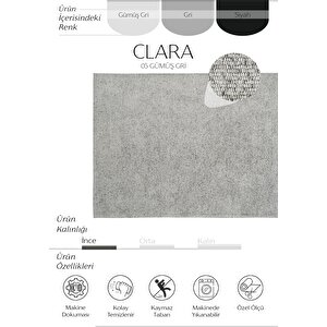 Clara 05 Gri Halı Yıkanabilir Mutfak Halısı Yumuşak Tuşeli Kaymaz Tabanlı Şönil Halı İnce Kilim 200x300 cm