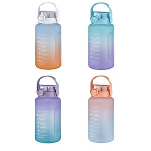 Vagonlife 2000ml Pipetli Ve Pipetsiz Kullanım Kulplu Çift Renk Motivasyon Su Matarası Sticker Hediyeli Mor-mavi