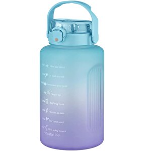 2500ml Pipetli Ve Pipetsiz Kullanım Kulplu Çift Renk Motivasyon Su Matarası Sticker Hediyeli Turkuaz-mor