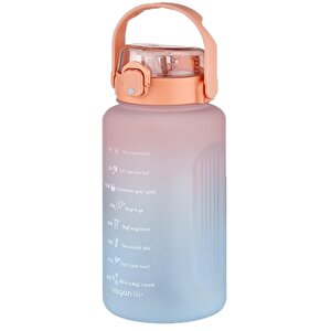 2000ml Pipetli Ve Pipetsiz Kullanım Kulplu Çift Renk Motivasyon Su Matarası Sticker Hediyeli Turuncu-mavi