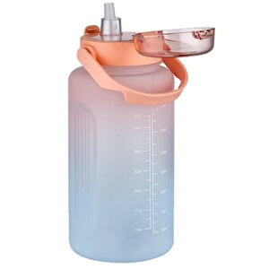 2000ml Pipetli Ve Pipetsiz Kullanım Kulplu Çift Renk Motivasyon Su Matarası Sticker Hediyeli Turuncu-mavi