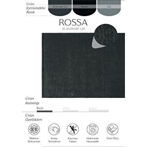 Rossa 02 Antrasit Yıkanabilir Mutfak Halısı Yumuşak Tuşeli Kaymaz Tabanlı Şönil Halı Kilim 80x300 cm