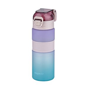 600ml Çift Renk Kaydırmaz Silikon Gövde Motivasyon Su Matarası Sticker Hediyeli Mor-mavi