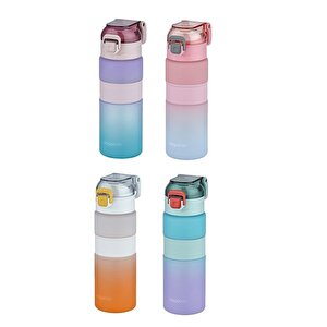 600ml Çift Renk Kaydırmaz Silikon Gövde Motivasyon Su Matarası Sticker Hediyeli Mor-mavi
