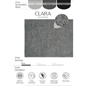 Clara 08 Antrasit Halı Yıkanabilir Mutfak Halısı Yumuşak Tuşeli Kaymaz Şönil halı kilim 100x450 cm