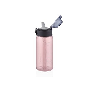 450ml Yeni Koleksiyon Mini Boy Şeffaf Gövdeli Pipetli (isırılmaz) Tritan Su Matarası Pudra Pembe