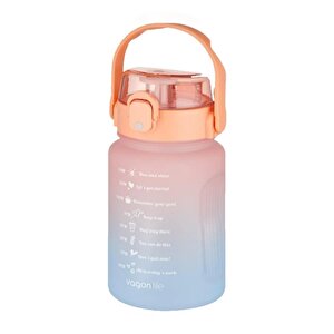 1000ml Pipetli Ve Pipetsiz Kullanım Kulplu Çift Renkli Motivasyon Su Matarası Sticker Hediyeli Turuncu-mavi