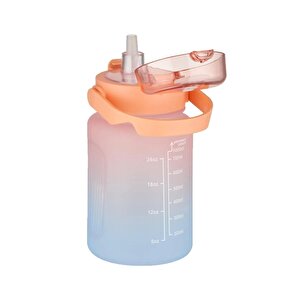 1000ml Pipetli Ve Pipetsiz Kullanım Kulplu Çift Renkli Motivasyon Su Matarası Sticker Hediyeli Turuncu-mavi