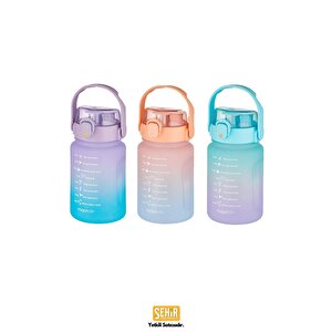 Vagonlife 1000ml Pipetli Ve Pipetsiz Kullanım Kulplu Çift Renkli Motivasyon Su Matarası Sticker Hediyeli Turuncu-mavi