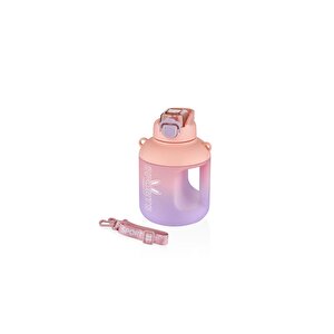 1100ml Çift Renk Pipetli Taşıma Askılı Ve Kulplu Motivasyon Su Matarası Pembe-mor