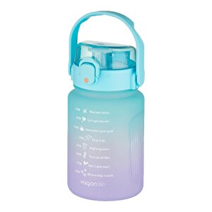 1000ml Pipetli Ve Pipetsiz Kullanım Kulplu Çift Renkli Motivasyon Su Matarası Sticker Hediyeli Turkuaz-mor