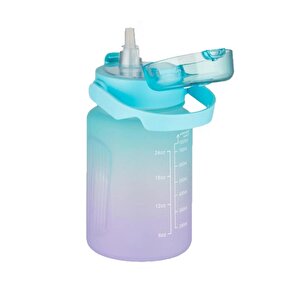1000ml Pipetli Ve Pipetsiz Kullanım Kulplu Çift Renkli Motivasyon Su Matarası Sticker Hediyeli Turkuaz-mor