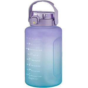 2500ml Pipetli Ve Pipetsiz Kullanım Kulplu Çift Renk Motivasyon Su Matarası Sticker Hediyeli Mor-mavi
