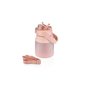 1000ml Tek Kapak Pipetli/pipetsiz Kullanım Taşıma Askılı Motivasyon Su Matarası Pembe