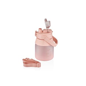 1000ml Tek Kapak Pipetli/pipetsiz Kullanım Taşıma Askılı Motivasyon Su Matarası Pembe
