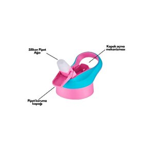 Vagonlife 500ml Sevimli Hayvanlar Desenli Yeni Koleksiyon Pipetli Tritan Çocuk Su Matarası Pembe-mavi
