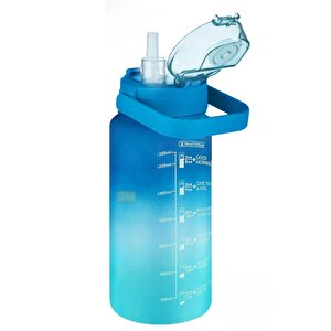 1500ml Yeni Pipetli/pipetsiz Kullanım Kulplu Askılı Çift Renkli Tritan Motivasyon Matarası Mavi-turkuaz