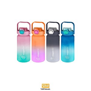 Vagonlife 1500ml Yeni Pipetli/pipetsiz Kullanım Kulplu Askılı Çift Renkli Tritan Motivasyon Matarası Mavi-turkuaz