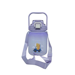1100ml Pipetli/pipetsiz Kullanım Sevimli Hayvanlar Desenli Kulplu Askılı Tritan Su Matara Mor