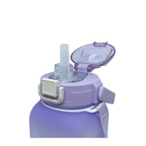 1100ml Pipetli/pipetsiz Kullanım Sevimli Hayvanlar Desenli Kulplu Askılı Tritan Su Matara Mor