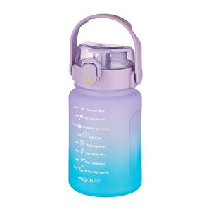 1000ml Pipetli Ve Pipetsiz Kullanım Kulplu Çift Renkli Motivasyon Su Matarası Sticker Hediyeli Mor-mavi