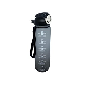 1000ml Pipetli Çift Renkli Motivasyon Su Matarası Gri-siyah
